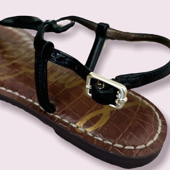 Sam Edelman Gigi Sandals Black Brown Thong Patent Leather Flats Womens Size 4 - Picture 5 of 7